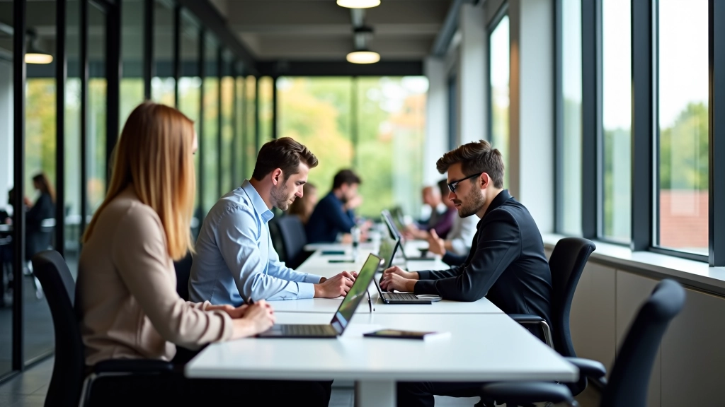 Kantoor met groeiende team in verschillende werkplekken en vergaderruimten