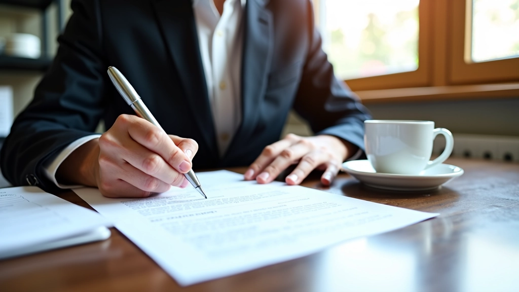 Persoon die notities maakt tijdens gesprek over huurcontract, agenda en pen zichtbaar